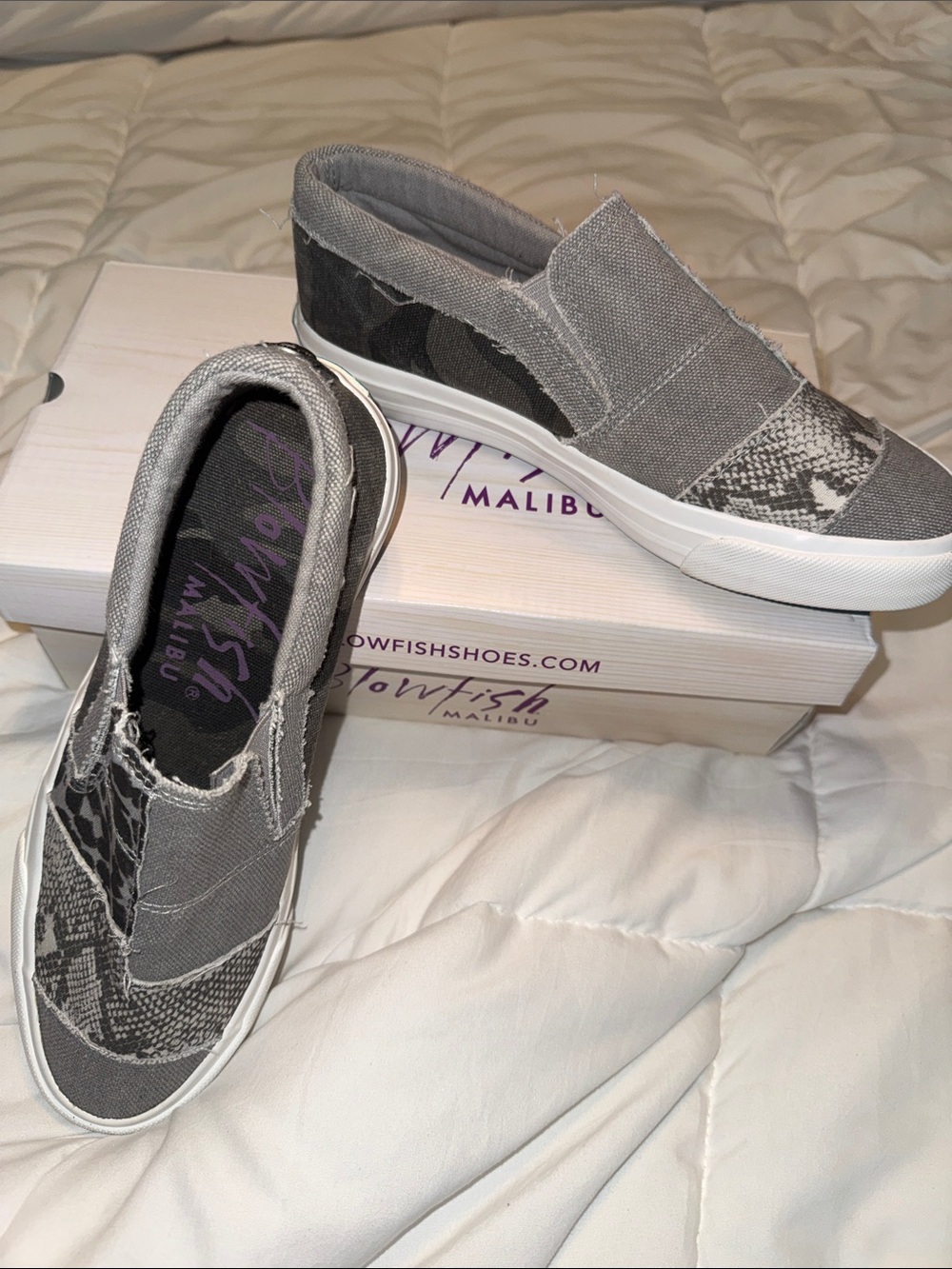 NWT - size 8 - Blowfish Canvas Slip-On Sneakers- Smoke snake print Gray Camo